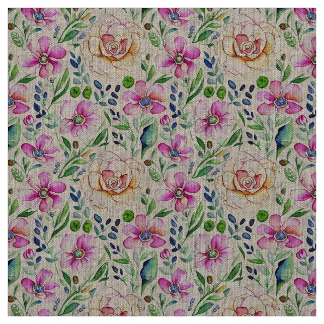 Tissu Boho Floral Art Nouveau Élégance Vintage (Échantillon)