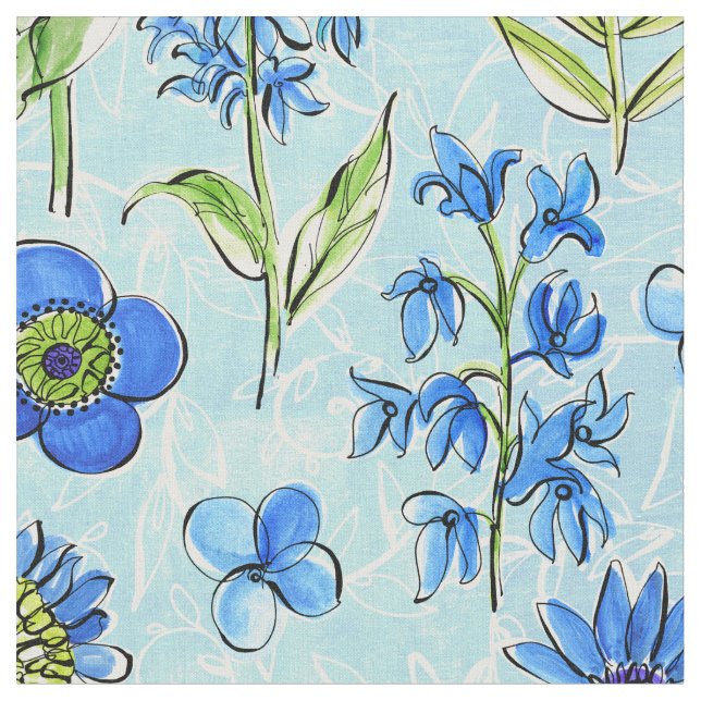 Tissu Boho Floral Blue (Fermer)