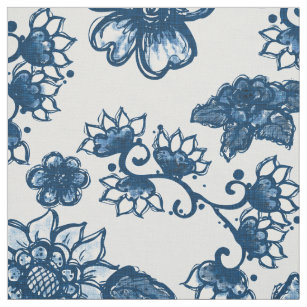 Tissu Boho Floral Classique Bleu
