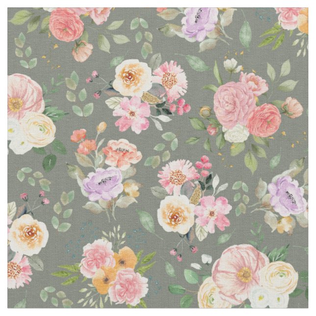 Tissu Boho Floral été sur Grey (Fermer)