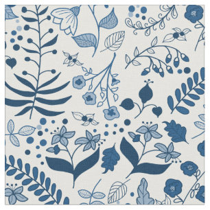 Tissu Boho Florals Classique Blues et Blanc
