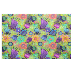 Tissu Boho Flowers sur Peridot Green