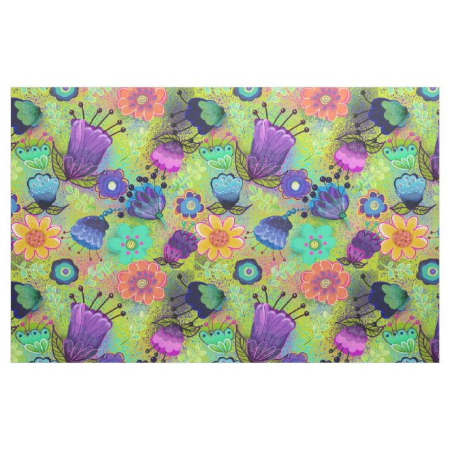 Tissu Boho Flowers sur Peridot Green (Fat Quarter)