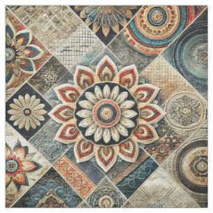 Tissu Boho Mandala Floral Art Moderne dans les tons Terr