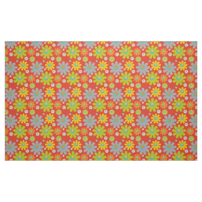 Tissu Boho Multicolor Daisies sur Orange (Fat Quarter)