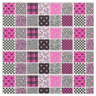 Tissu Boho rose et noir tendance à imprimer