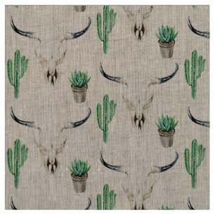 Tissu Boho Rustique Crâne Motif Cactus