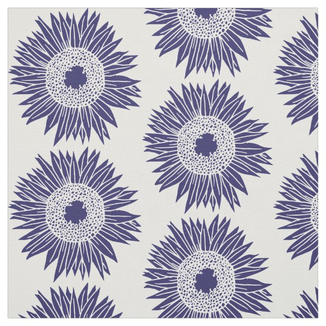 Tissu Boho Sunflowers Motif Marine bleu et blanc Floral (Échantillon)
