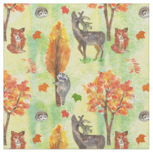 Tissu Bois Animaux d'aquarelle