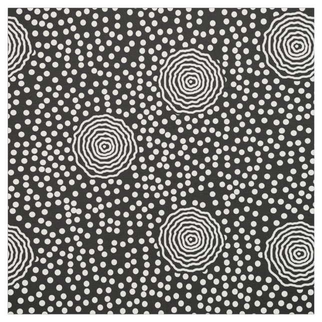 Tissu BOJANGLES, CRU, RÉTROS POINTS : BLANC sur le NOIR (Échantillon)