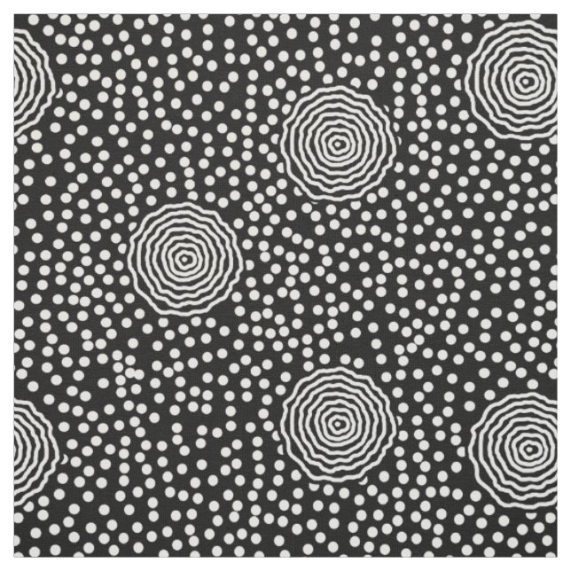 Tissu BOJANGLES, VINTAGE, RETRO POINTS : BLANC sur NOIR (Échantillon)