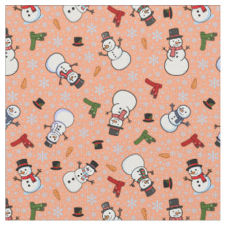 Tissu Bonhommes de neige et flocons de neige sur pêche