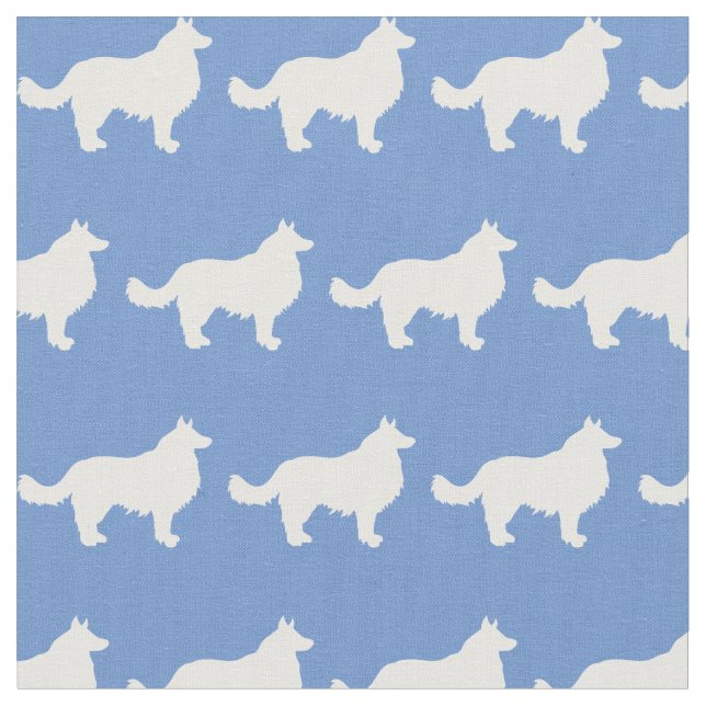 Tissu Bordure Collie Chien Silhouette Animal bleu clair (Fermer)