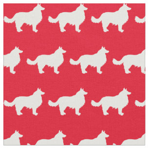 Tissu Bordure Collie Chien Silhouette Animal Rouge