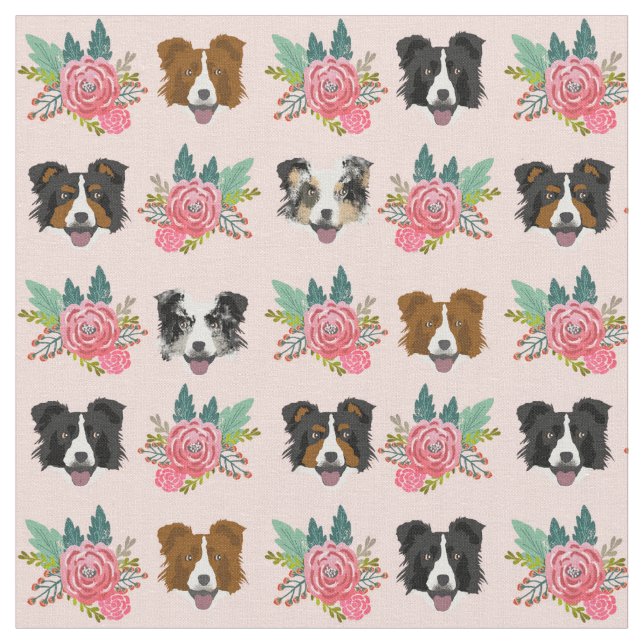 Tissu Bordure Collie face aux flancs roses (Fermer)