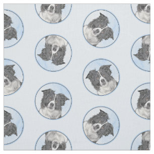 Tissu Bordure Collie Peinture Rough Noir & Blanc Chien A