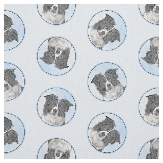 Tissu Bordure Collie Peinture Rough Noir & Blanc Chien A (Échantillon)