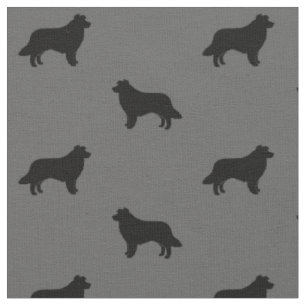 Tissu Bordure Collie Silhouettes Gris et Noir