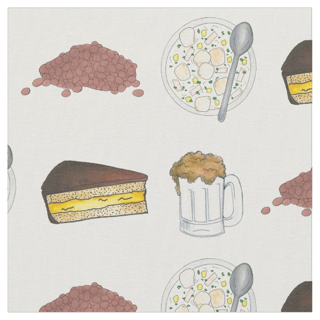 Tissu Boston MA Foods Baked Beans Chowder Beer Creer Pie (Fermer)