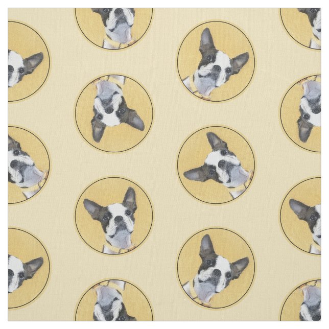 Tissu Boston Terrier Peinture noir et blanc Chien Art (Échantillon)