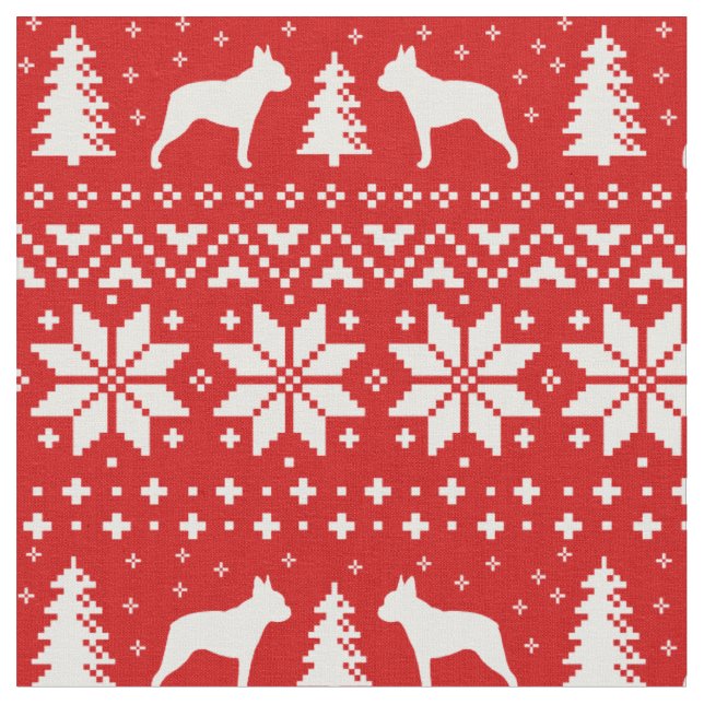 Tissu Boston Terrier Silhouettes Chiens Noël (Fermer)