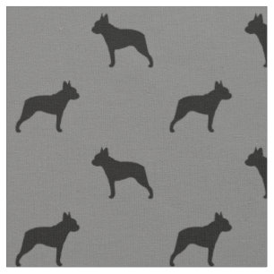 Tissu Boston Terrier Silhouettes Gris et Noir