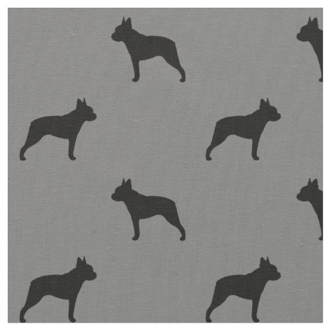 Tissu Boston Terrier Silhouettes Gris et Noir (Fermer)
