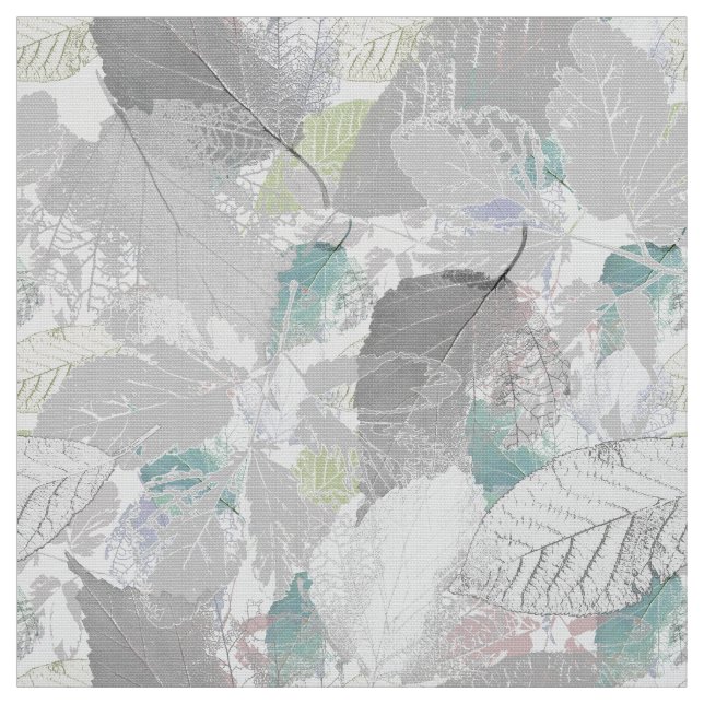 Tissu Botanique, gris, feuille, blanc et gris, turquoise (Échantillon)
