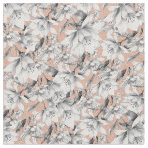 Tissu Botanique noir blanc rose or parties scintillant f