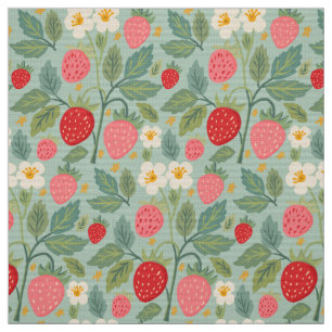 Tissu Botanique verte fraise