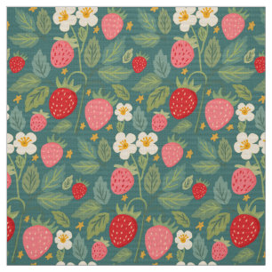 Tissu Botanique verte fraise