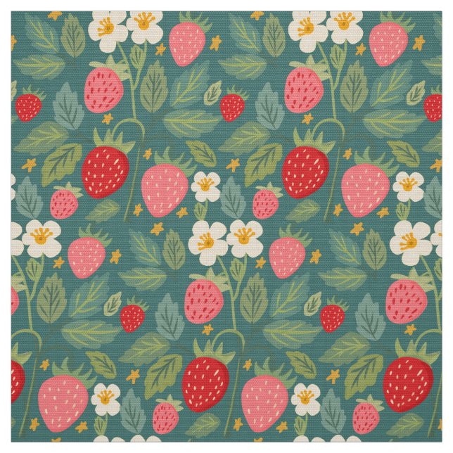 Tissu Botanique verte fraise (Échantillon)