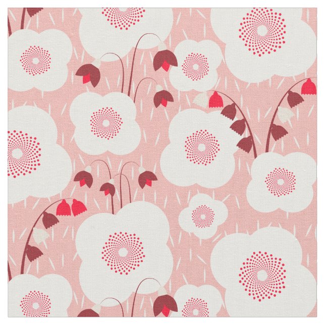 Tissu Botaniques neutres - Poppies roses (Fermer)
