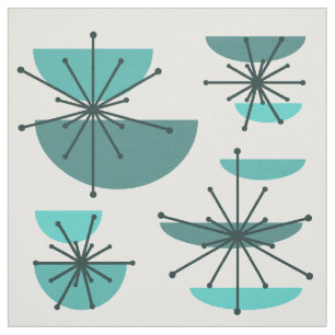 Tissu Botte d'art du milieu du siècle Starbursts Turquoi