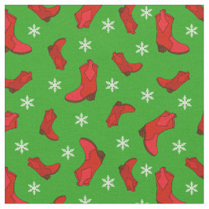 Tissu Bottes de cowboy de Noël Occidental en rouge et ve