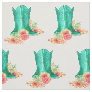 Tissu Bottes de cowboy de turquoise avec des fleurs