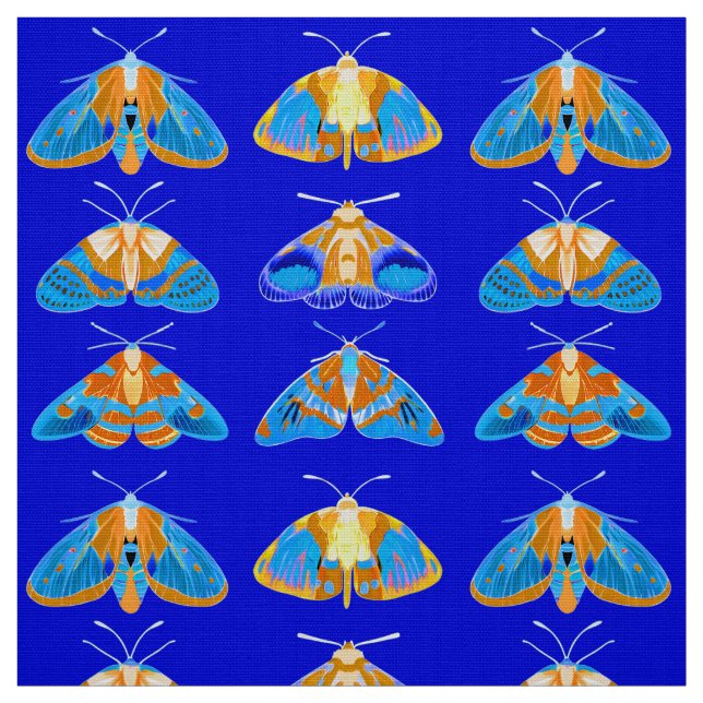 Tissu Bouches en bleu foncé, orange et turquoise (Échantillon)