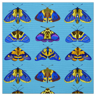 Tissu Bouches en bleu, jaune doré et Brown