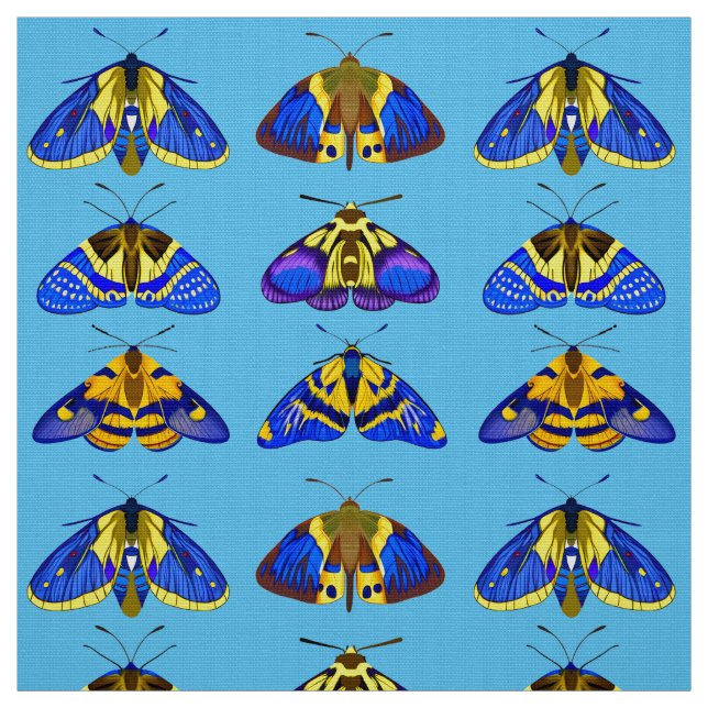 Tissu Bouches en bleu, jaune doré et Brown (Échantillon)