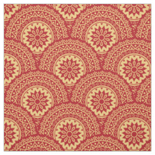 Tissu Boucles de mandala d'or sur arrière - plan rouge