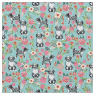 Tissu boule d'aussiedoodle vintage floral turquoise