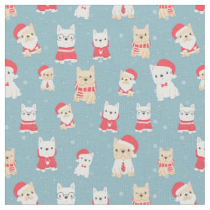 Tissu Bouledogue Français Frenchie Motif de Noël