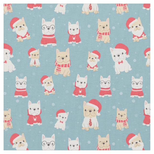 Tissu Bouledogue Français Frenchie Motif de Noël (Fermer)