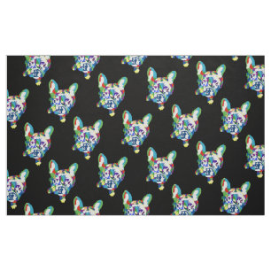 Tissu Bouledogues français colorés sur fond noir