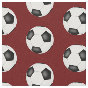 Tissu boules de football sur le rouge foncé motif