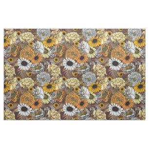 Tissu Bouquet de fleurs - roses, pivoines, marguerites e