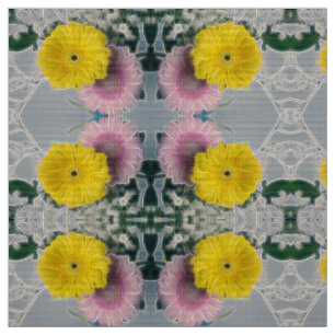 Tissu Bouquet de marguerites électriques jaunes et roses