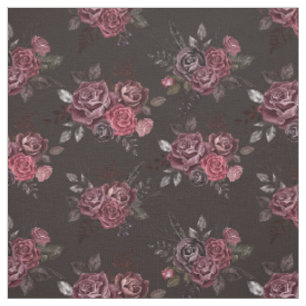 Tissu Bouquet floral Bourgogne sur Brown foncé
