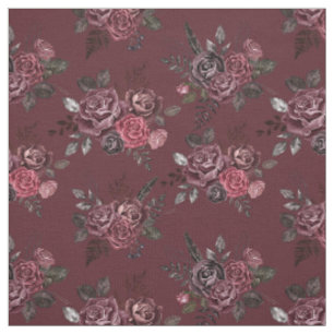 Tissu Bouquet floral Bourgogne sur Cosmos chocolat Rouge