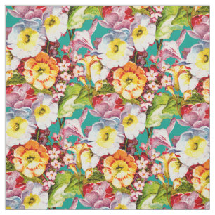 Tissu Bouquet Primrose Vintage Girly Turquoise motif flo